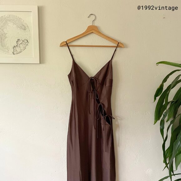 Lioness Dresses & Skirts - NWT LIONESS About a Girl Maxi Satin Dress in Chocolate | Size M